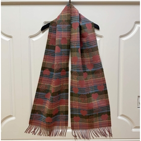 Mulberry Heritage Check & Heart Scarf Moss-Pink Scrum